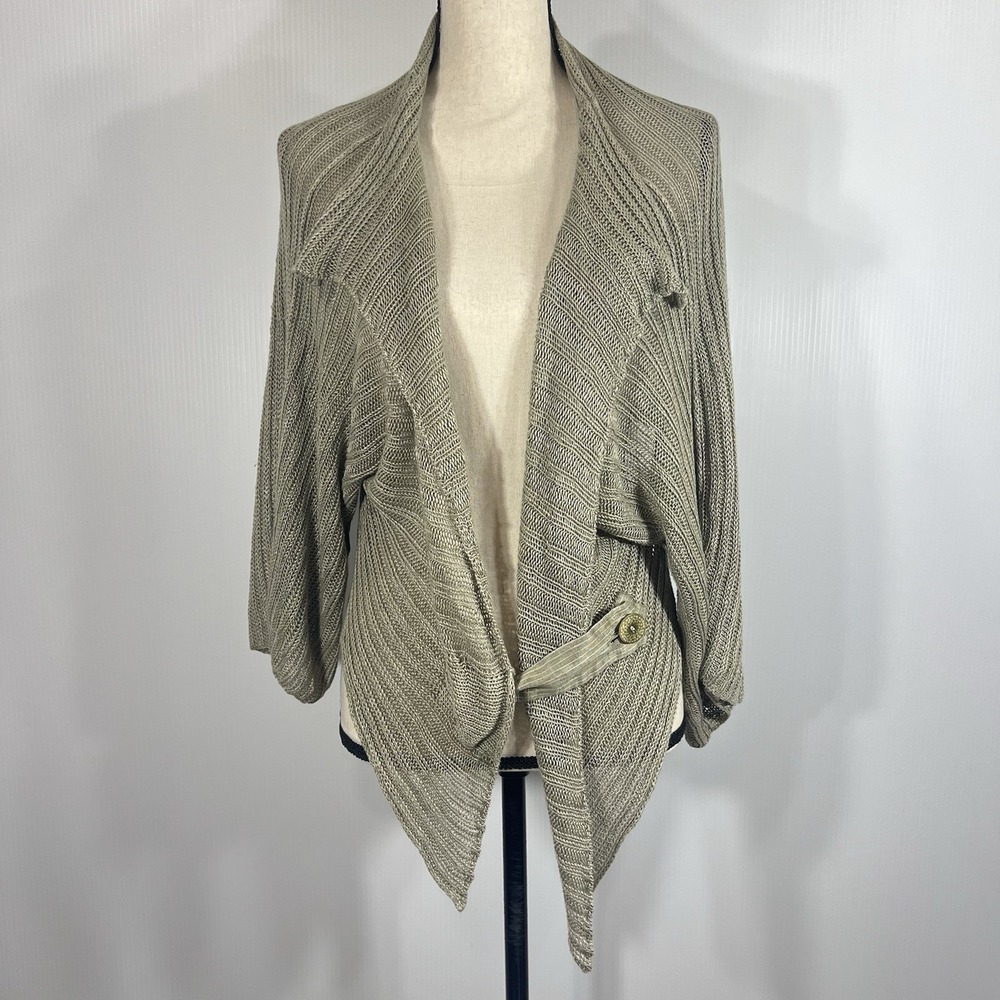 Crea Concept Linen‎ Sweater Size Small Green Lagenlook Asymmetrical *FLAW/READ*